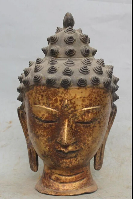 

xiuli 003038 11" Chinese Tibet Buddhism Bronze Gilt Shakyamuni Sakyamuni Buddha Head Statueue