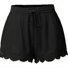 Women Summer Casual Loose Ladies Elastic Waist Lace Hem Beach Hot Shorts Solid Plus Size Sexy Drawstring Shorts Women Summer Casual Loose Ladies Elastic Waist Lace Hem Beach Hot Shorts Solid Plus Size Sexy Drawstring Shorts