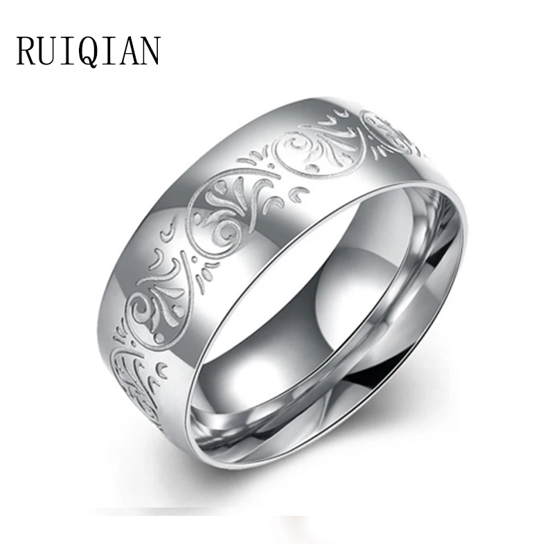 Fashion Exquisite Pattern Flower Stainless Steel Ring Men