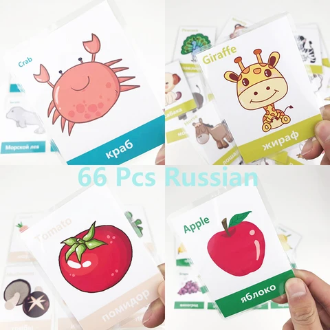 Cartões de Memória Flash para Crianças Sala de Aula Jogos de Memorie Frutas Legumes Aprendizagem Russa & Inglês Montessori Brinquedos Educativos 66 Pçs – Set