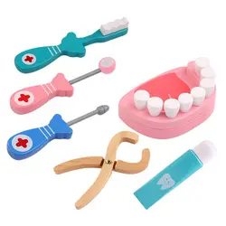 6 шт./компл. Игрушки для маленьких детей доктор набор играть деревянные зубные инструменты игрушечная аптечка челнока поставки