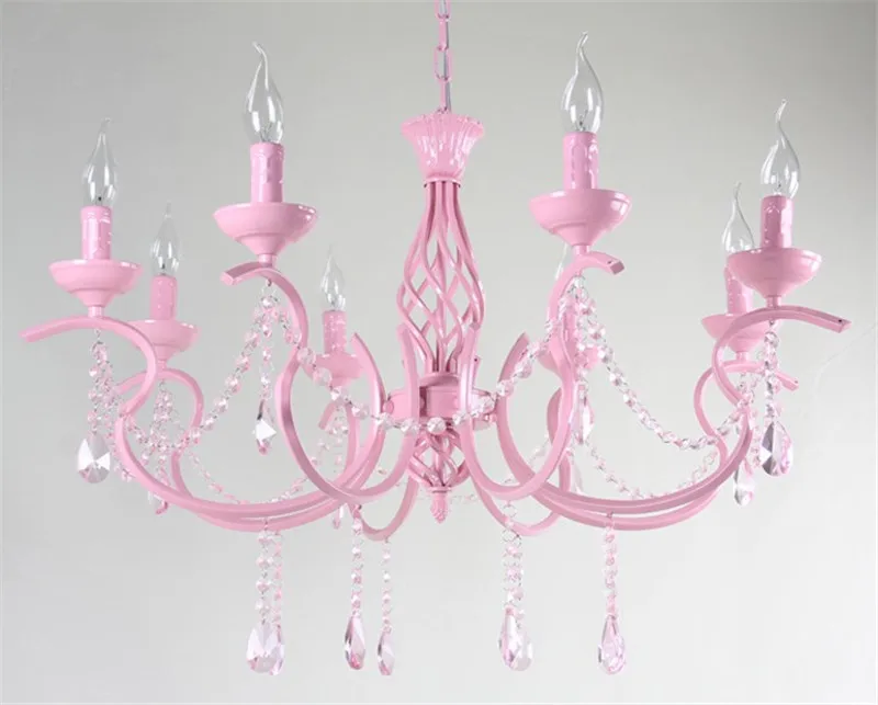 Европейский пасторальный Стиль Розовый Железный кристалл кулон люстра детская комната лампа теплая романтическая спальня люстры лампа светильник