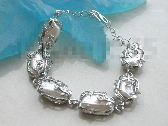 

8" Natural White Biwa Pearl Bracelet!^^^@^Noble style Natural Fine jewe SHIPPING new >>free shipping