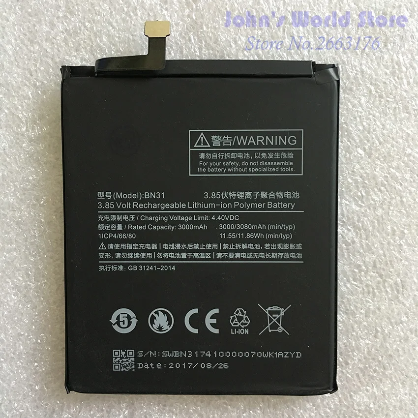 Аккумулятор для Xiao mi BN31 3000/3080mAh для Xiaomi mi 5X mi 5X \ Red mi Note 5A 5A pro Batterie Bateria Batteria Smart Phone