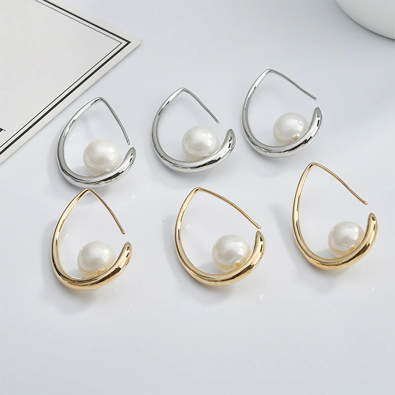 

Copper plated 18K genuine gold retro temperament earrings with pearl imitation beizhu DIY earrings material accessories