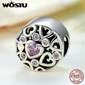 

Real 100% 925 Sterling Silver Lovely Heart Charm Beads Fit Original WST Bracelet European Authentic DIY Jewelry