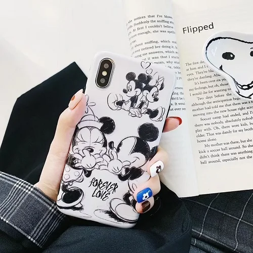 Мягкий матовый чехол из ТПУ с надписью love Minnie Mickey для iPhone X, XR, 7, 8 Plus, 6s, 6 plus, силиконовый чехол XS MAX, аксессуары - Цвет: B