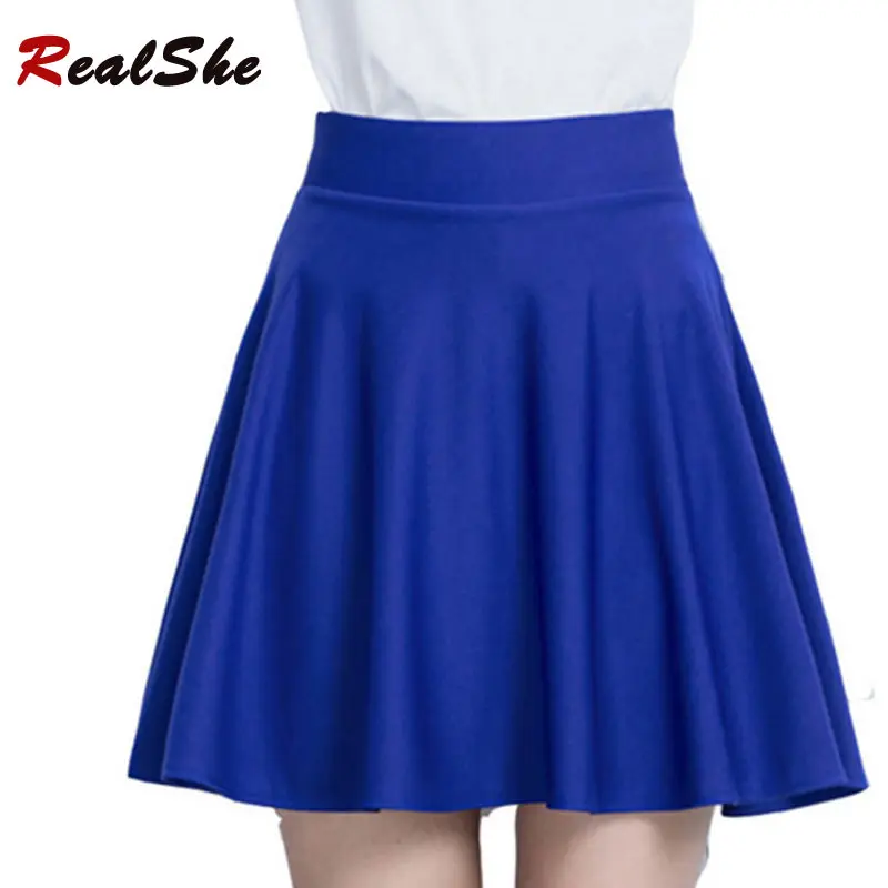 2016 1 Piece Polyester Women's Candy Color Thin Pleated Above Knee Skirts Girl Black Fashion