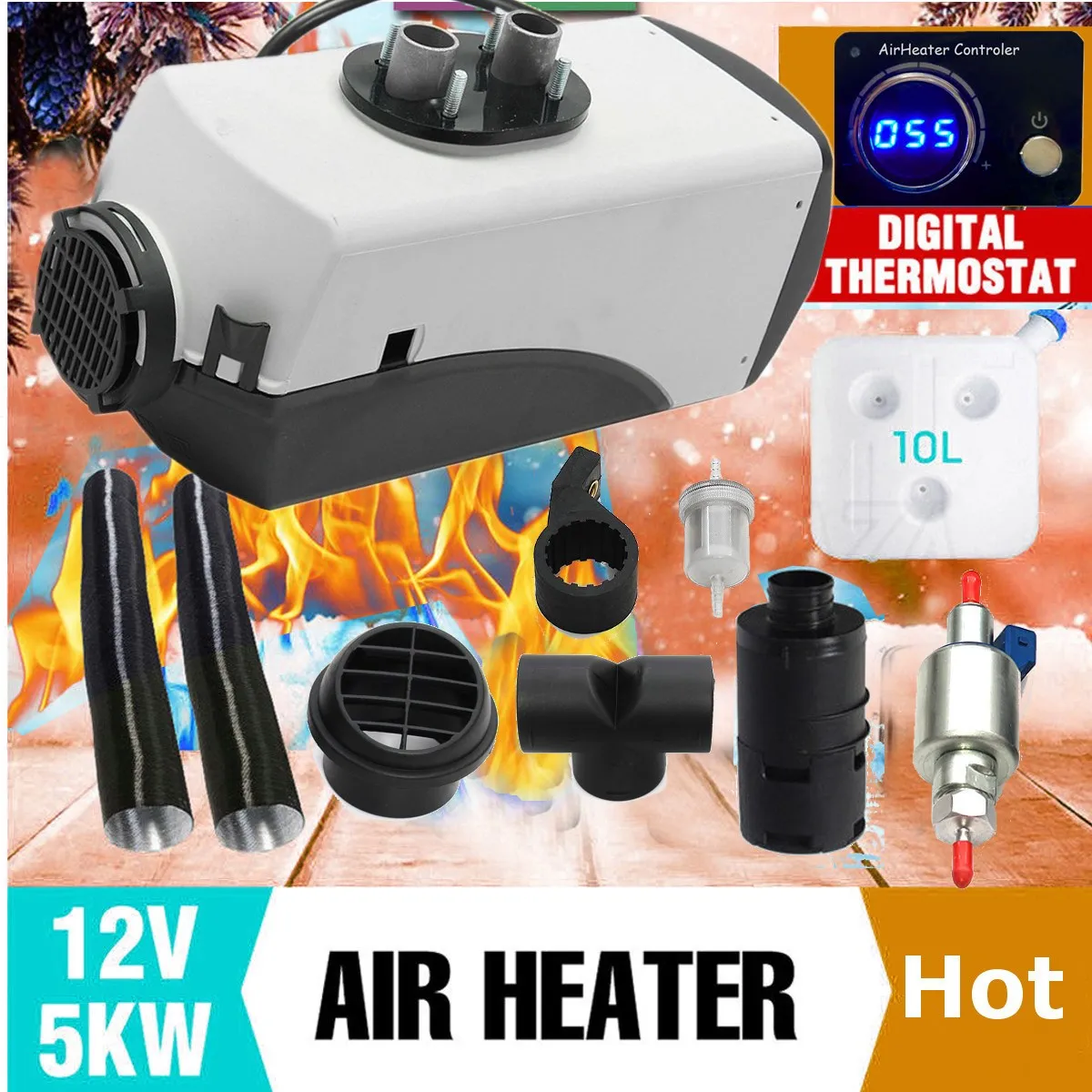 

12V 5000W Thermostatic Digital Switch Air diesel- Heater For Cars Trucks Boats Motor-Homes Air Parking Heater Easy Installation