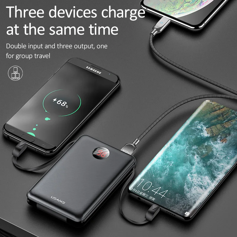 10000 мАч Внешний аккумулятор для iPhone Samsung USAMS внешний повербанк светодиодный