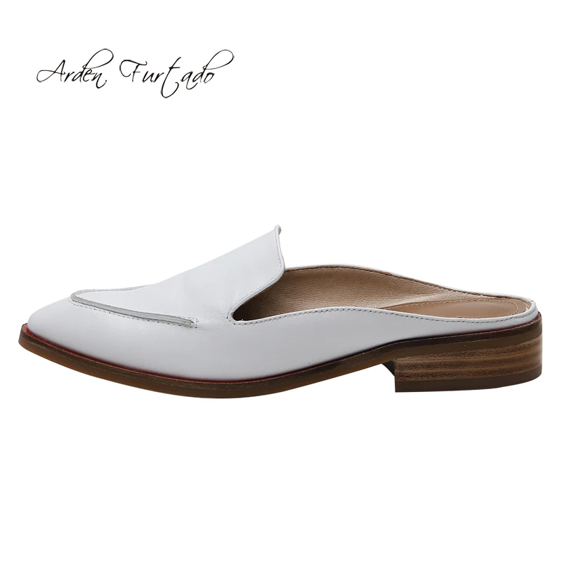 

Arden Furtado Summer Fashion Women's Shoes Pointed Toe Elegant Pure Color Concise Leather Slip-on Slippers Mules size 40
