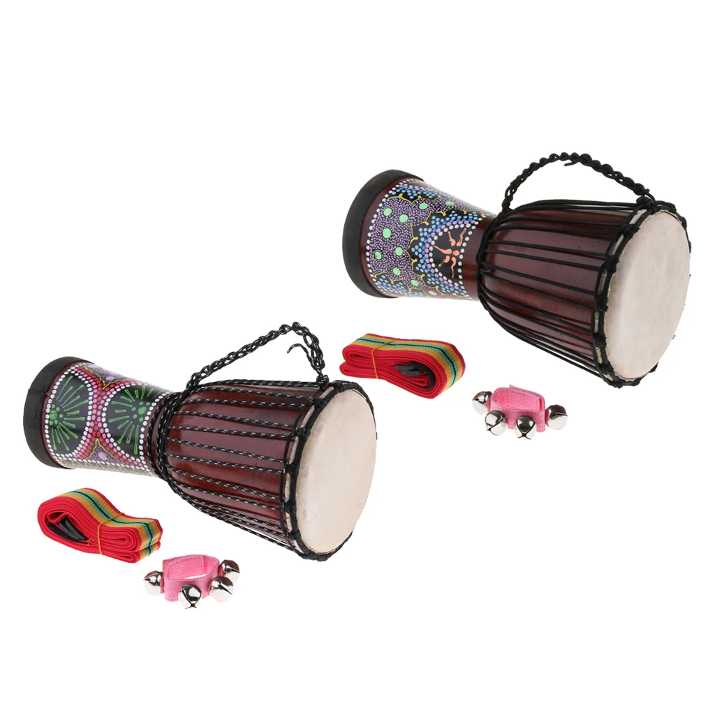 

Sunnimix 7/8 Inch African Djembe Hand Drum with Strap Bell for Kids Children Students Beginners