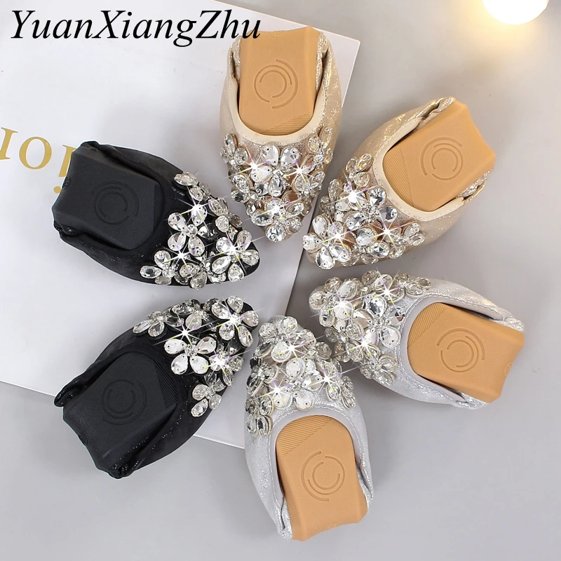 

Plus Size Women Flat Shoes 2018 Summer New Soft Bottom Rhinestone Women Shoes Ballet Ladies Flats Pregnant Single Shoes Loafers