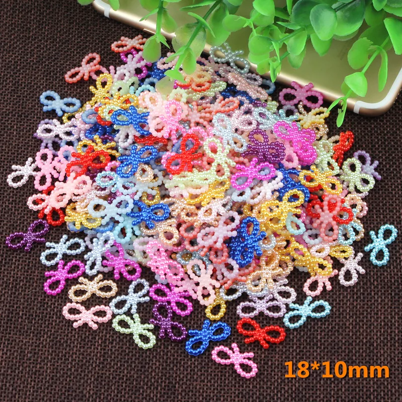 

CNCRAFT 100pcs/lot 8*13mm Mix Color hollow bow Shape Imitation Half Round Pearl Flatback Beads for Scrapbook DIY Decoration B016