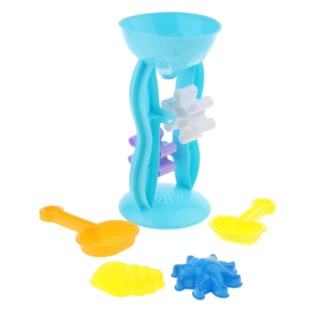 5 шт Прочный песок, Пляжная игрушка набор для детей с водяное колесо, просеиватель, лопата и 2 формы в виде животного