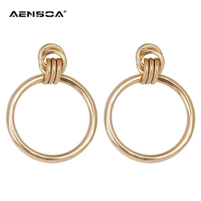 

AENSOA Simple Gold &Silver 2 Style Big Round Alloy Earrings For Women Statement Geometric Earrings Fashion Jewelry Wholesale