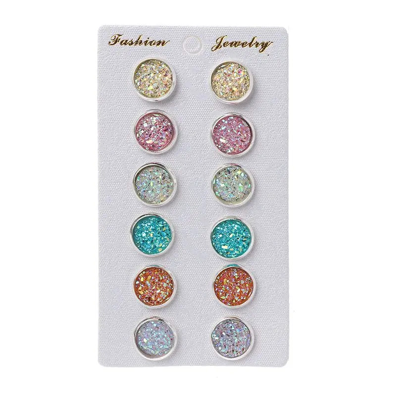 

6 Pairs Stainless Steel Shiny Austrian Crystal Round Stud Earrings Set Jewelry