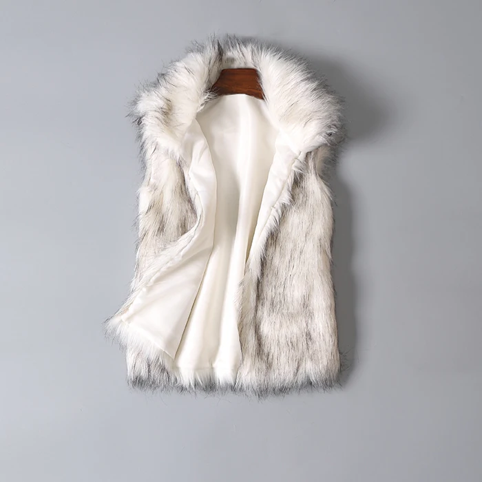 Зимнее женское пальто из искусственного меха, жилет размера плюс с отложным воротником, роскошный жилет из искусственного лисьего меха kamizelka futerko fourrure femme