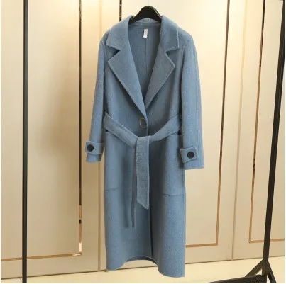 2019 Winter Coat Women Long Cashmere Alpaca Wool Coats With Belt High Quality