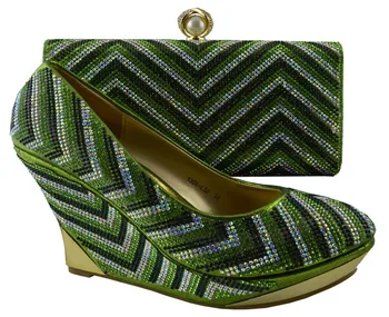 

Good selling pumps and bag series African shoes match handbag set with stone for party 1308-L58 lemon green,heel 10.3cm
