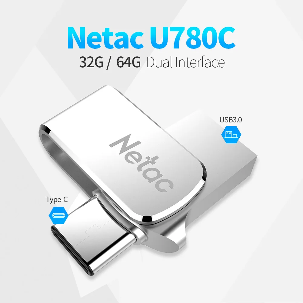 

Netac U780C 32G 64G USB3.0 Type-C Dual Interface For Android OTG Memory Storage High Speed Memory Stick USB Flash Drives