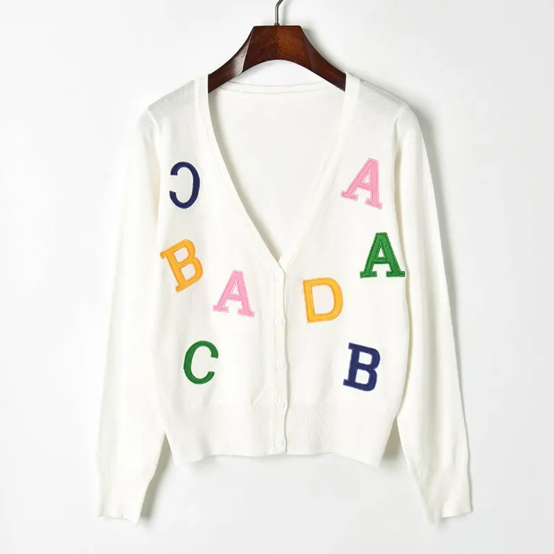 

Makuluya Chic Mori Soft Alphabet ABCD Embroidery Women V-neck Sweet Cute Knitted Cardigan Sweaters Spring Autumn Female Coats QW