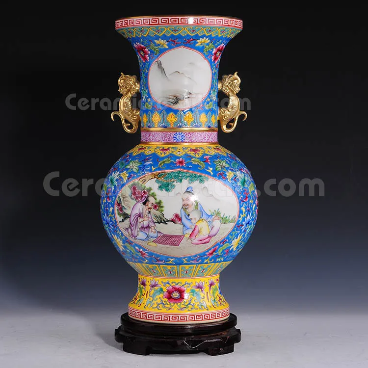 Unique China Antique Large Floor Vases Art Collection Qianlong Game