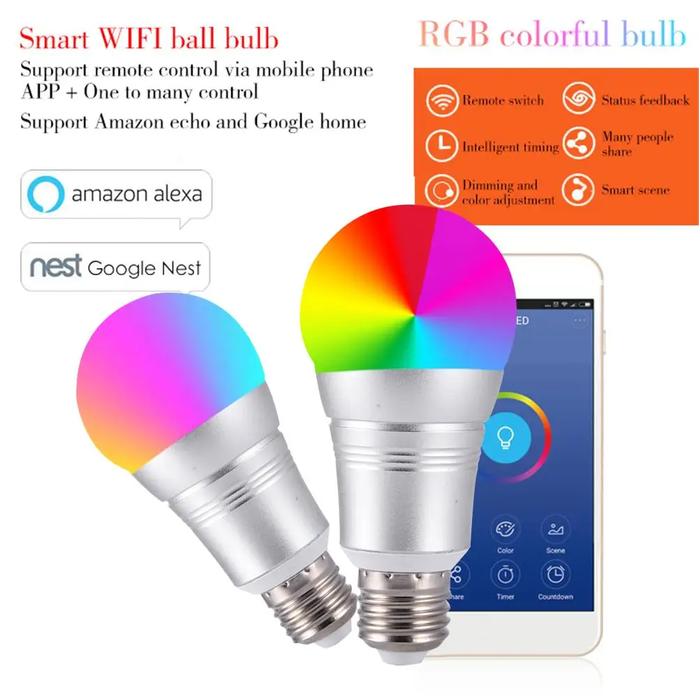 

7W Wireless WiFi Smart LED Bulb E27 B22 E14 RGB Bulb Support Alexa Google Home Voice Control RGBW LED Lamp