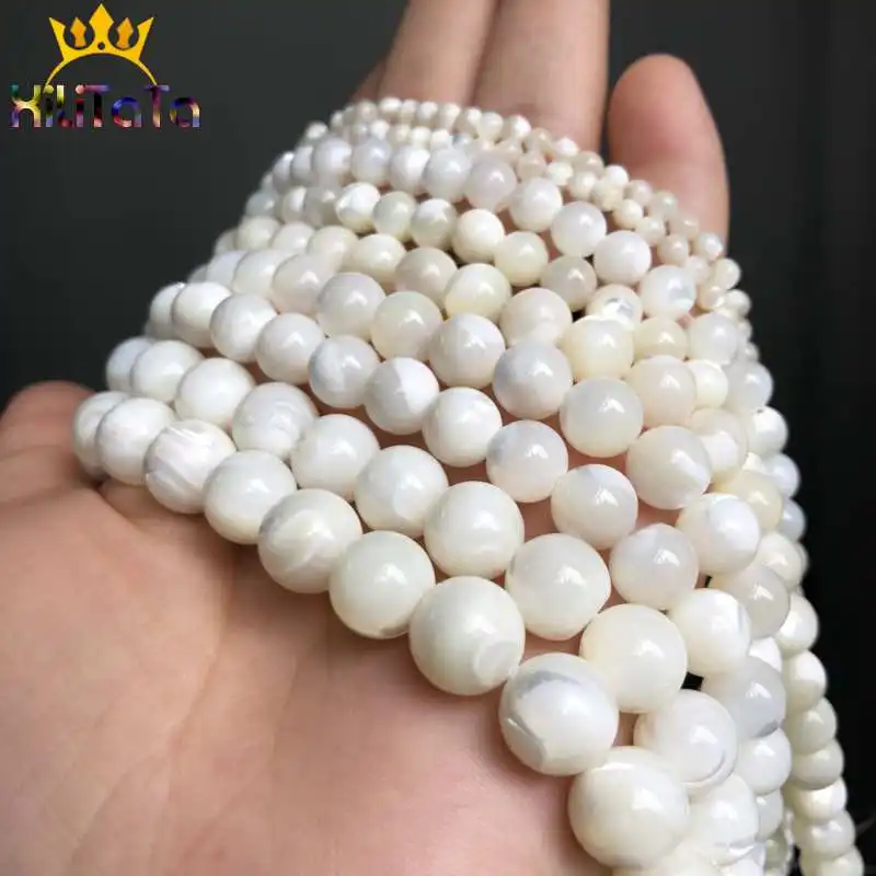 진주 Mop 구슬의 둥근 백색 어머니 보석을위한 자연적인 느슨한 구슬 DIY 팔찌 목걸이 15 선택 크기 6/8/10mm
