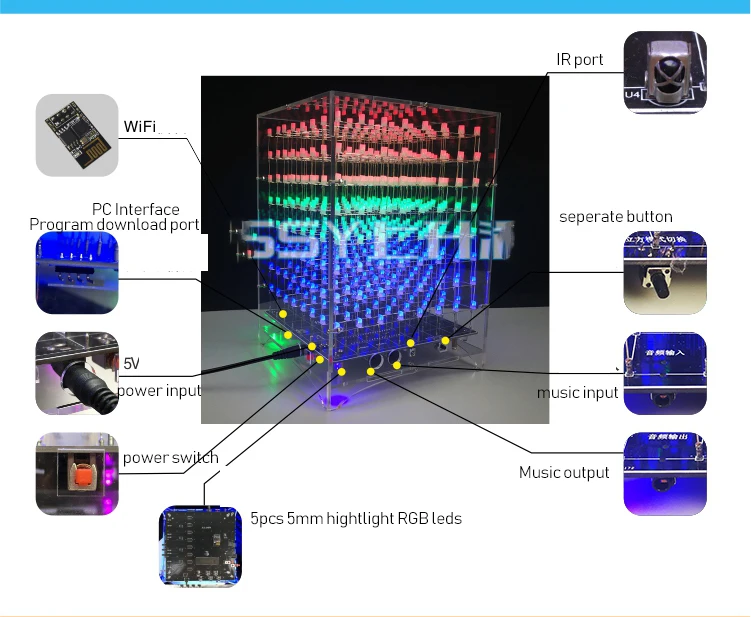 Красочный светильник, кубики DIY Kit 8X8X8 wifi, приложение для мобильного телефона, изменение слова 888 светодиодный мигающий умный электронный производственный набор, подарок 3D