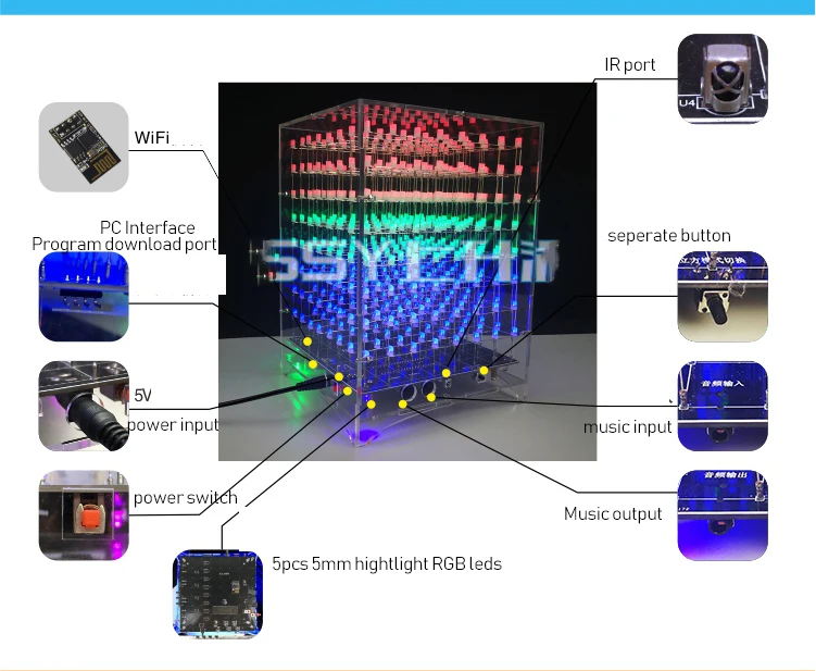 Цветной светильник 8*8*8, набор для самостоятельной сборки, wifi, приложение для телефона, изменение слова, пульт дистанционного управления, 888 светодиодный, мигающий, умный, электронный, производственный, подарок 3D