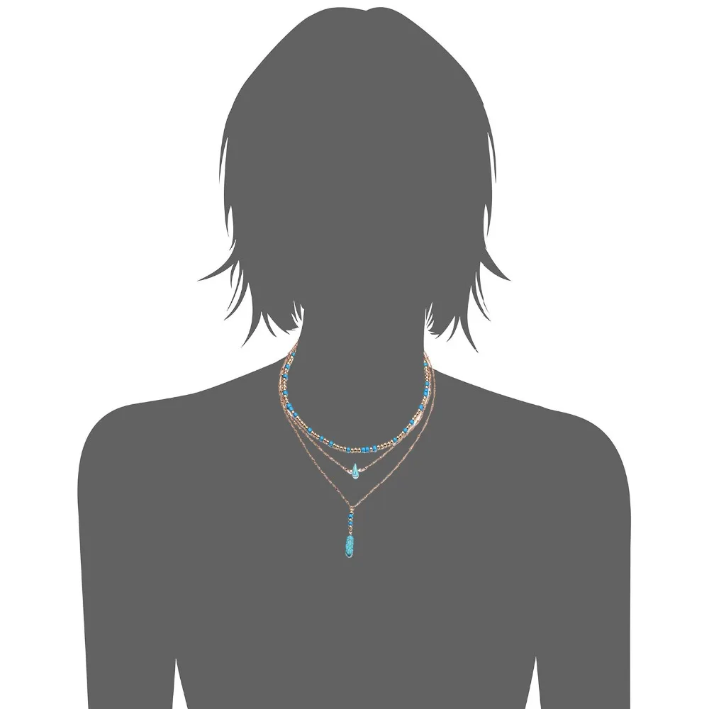 Necklace For Women Popular Wood & Blue Stone Beads Chain Layering Necklace Fashion Jewelry 2018 For Girl NL15850