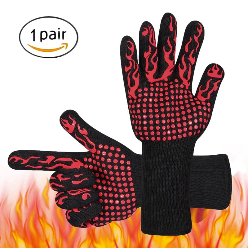 Кухонные противопожарные перчатки, термостойкие толстые силиконовые перчатки для барбекю, перчатки для гриля, перчатки для мытья посуды, выпечки, печи для барбекю, перчатки для жарки - Цвет: Torch red dot 2pcs