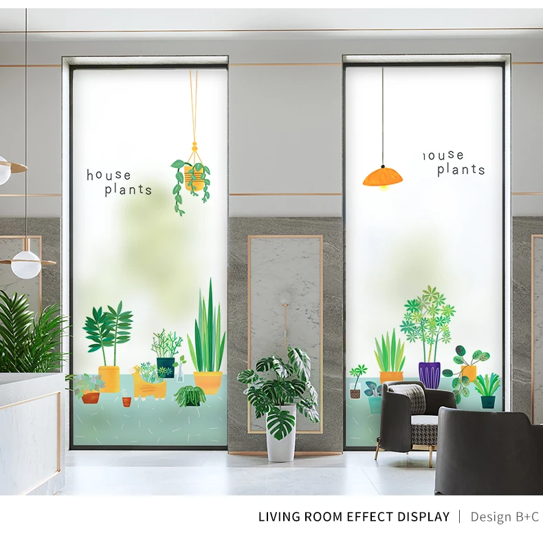 Витражная статическая пленка для окон матовая непрозрачная стеклянная наклейка домашний декор цифровая печать BLT1285 зеленые растения