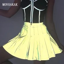 Горячая сексуальная Светоотражающая плиссированная летняя юбка юбки с пайетками плюс размер мини юбка Женская молния Ночной клуб Бальные Танцевальные юбки для женщин