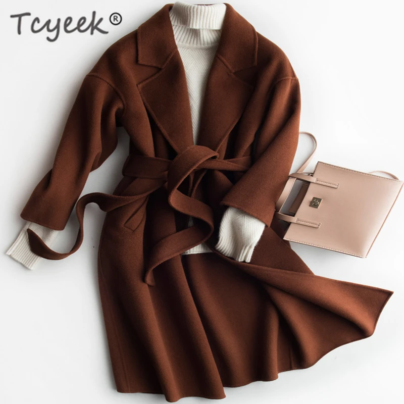 

Tcyeek 100% Wool Coat Female Elegant Winter Jacket Women Clothes 2019 Korean Cashmere Long Jacket + Belt Ladies Coats Hiver 1799