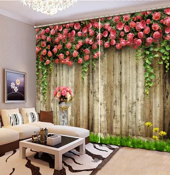 

Curtains Decoration European 3D Curtains For Living room Blackout flower wood curtains Decoration curtains