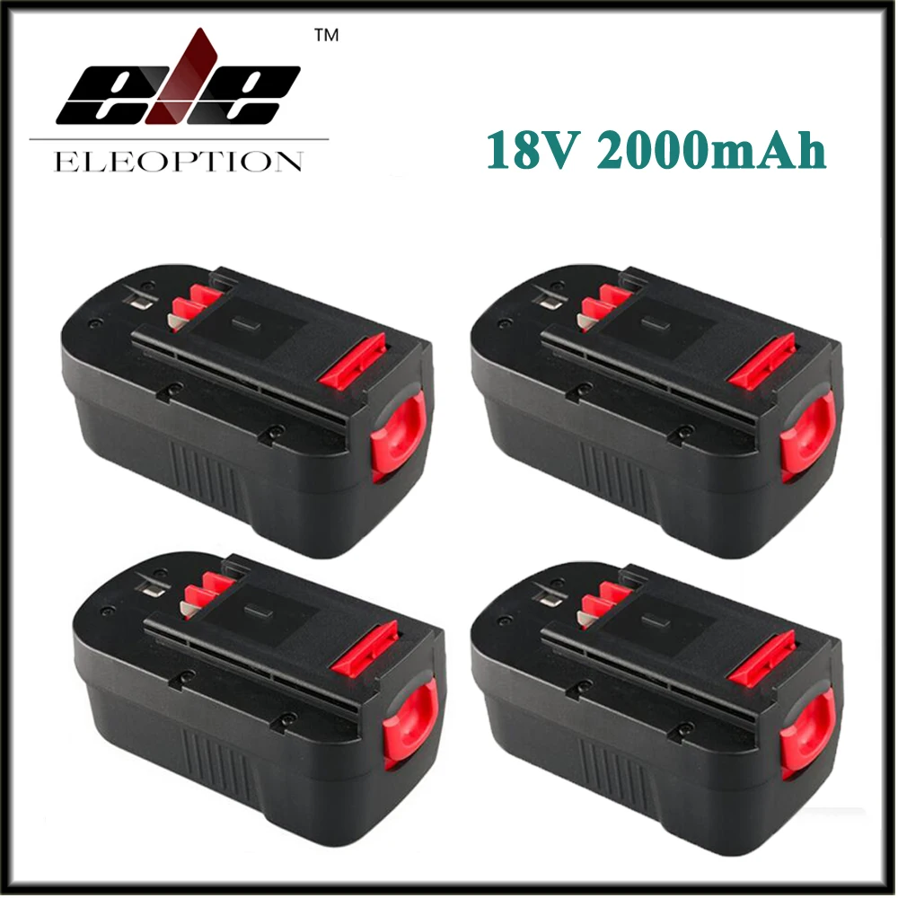 

High Quality 4 pcs Eleoption New 2000mAh 18V NI-CD Replacement Power Tool Battery for Black & Decker HPB18 244760-00 A1718 A18