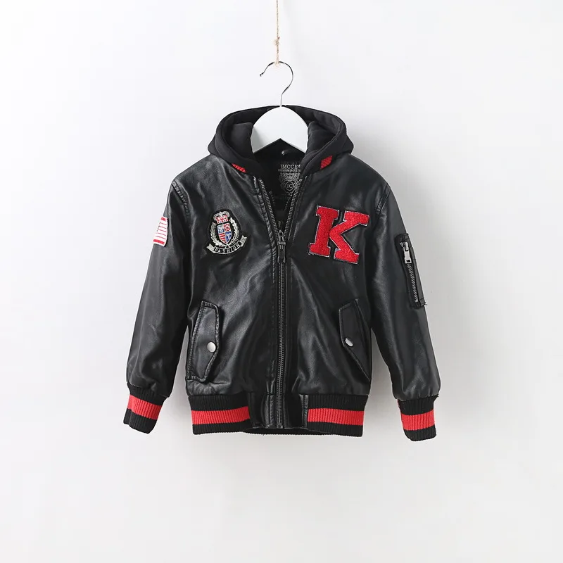 

90268 Retail 2017 Spring Baby Boy Jacket Faux Leather Pilot Style Letters Boy Outerwear Worm Casual Kids Coat Fashion