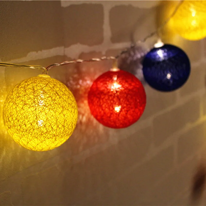 Red Yellow Blue Colored Cotton Ball Led String Light Party Patio Christmas Tree Decor Decoration ...