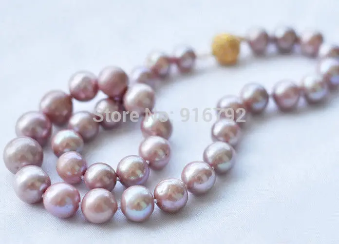 

Charming!10MM Genuine Lavender akoya cultured pearl necklace Magnet Clasp