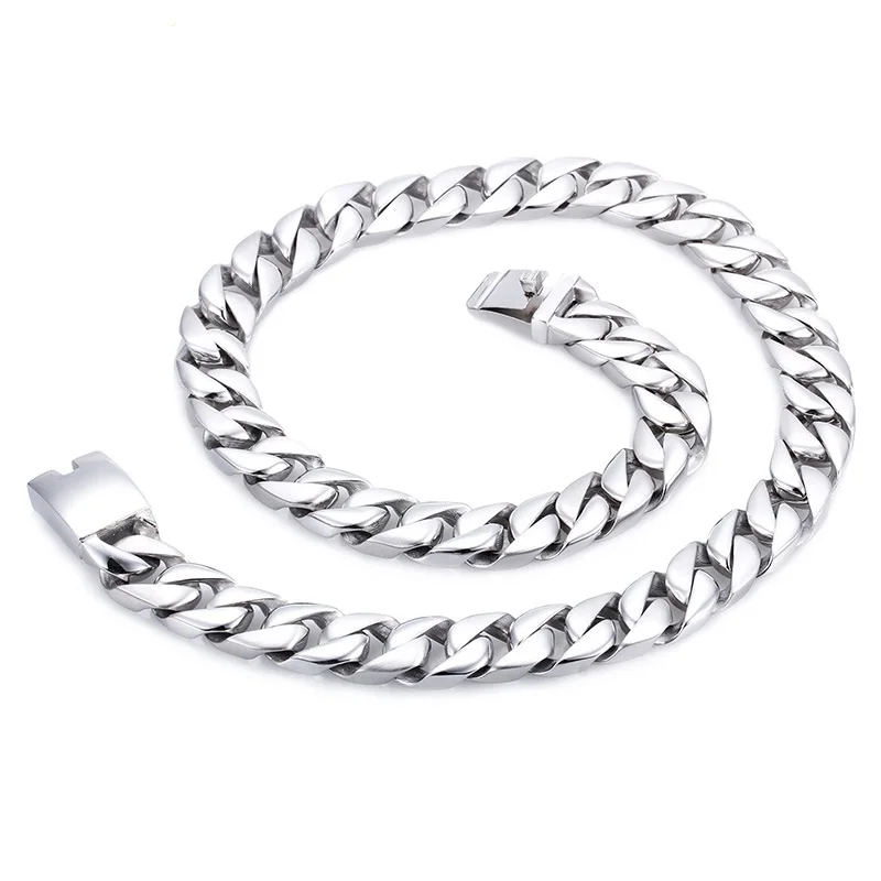 

Men's silver necklace sides grinding stainless steel male necklace 316L big-name fashion titanium steel necklaces