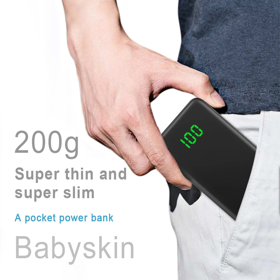 WST Delgado LED Real Power Bank 10000mAh 10000 PoverBank batería externa móvil para Xiaomi Samsung