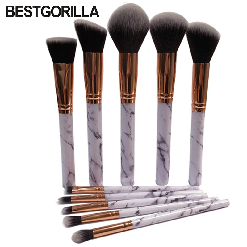 New Fashion 10pc/set Marble pattern Makeup Brushes Set Cosmetic Foundation Eyshadow Blusher Powder Brush beauty tools kits