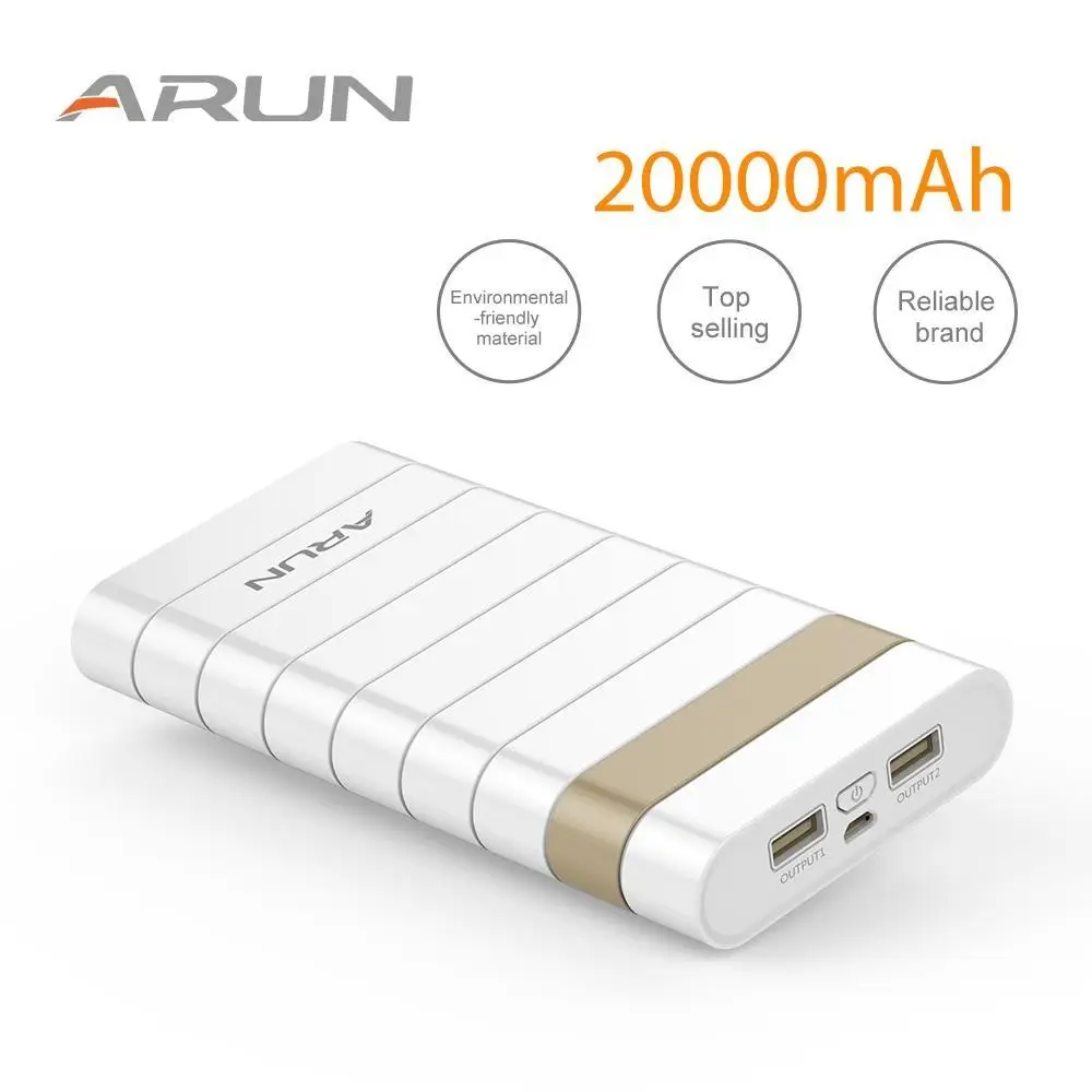 ARUN 20000 mah Мощность Bank внешняя Батарея повербанк 18650 Мощность банк Портативный мобильного телефона Зарядное устройство для Xiaomi samsung iphone XS