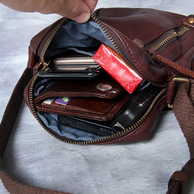 AETOO Casual men's head cowhide small bag retro leather shoulder crossbody bag