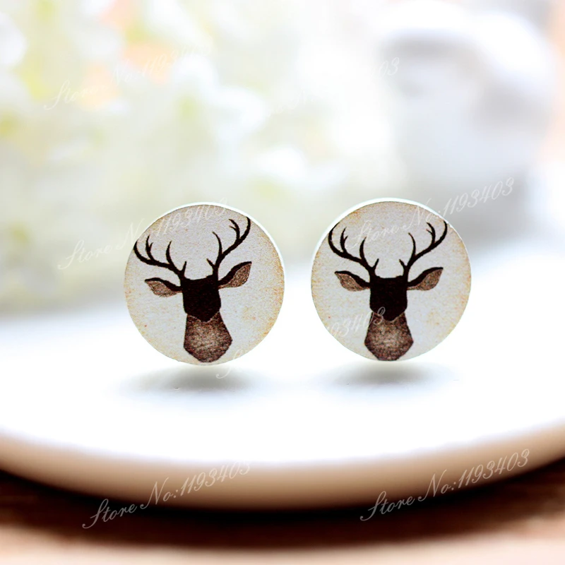 

16mm Deer Round High Quality Photo Wood Laser Cut Cabochon to make Rings, Earrings,Bobby pin,Necklaces, Bracelets-(WEH-58)
