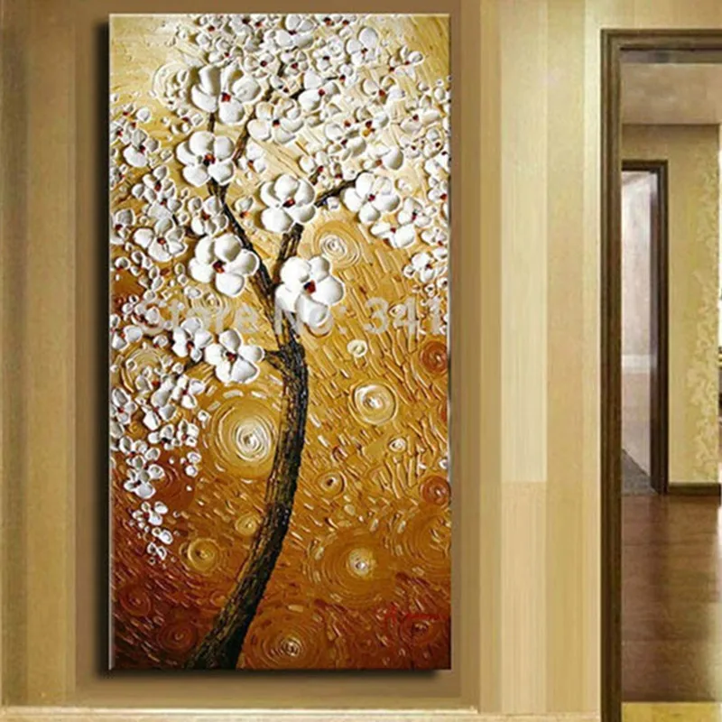 

Knife Handpainted Abstract Flower Oil Painting on Canvas Handmade White Floral Paintings Large Home Decor Pictures for Corridor