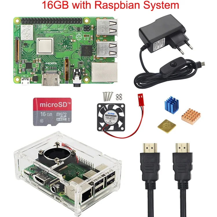 Raspberry Pi 3 Model B+ Plus комплект 16 32 Гб sd-карта+ вентилятор+ 2.5A переключатель адаптер питания+ радиатор+ HDMI кабель для Raspberry Pi 3 B - Комплект: Комплект 4