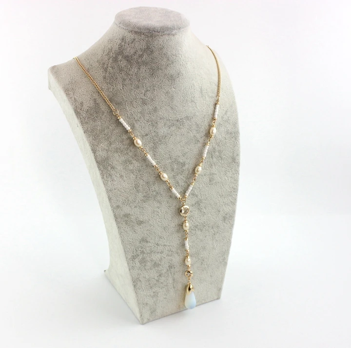 Белый жемчуг с бисером ожерелье Капля воды кулон ожерелье искусственный ожерелье лунный камень для женщин подарок модные ювелирные изделия оптом